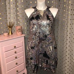 NWT MSK Petite size large petite shiny asymmetrical dress with a ruffled bottom PIT TO PIT: 36” LENGTH: 36”