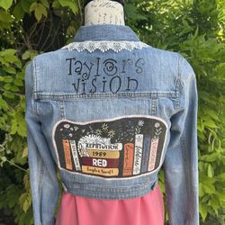 Taylor Swift Custom Denim Jean Jacket with Lace Collar-Woman’s Medium 
