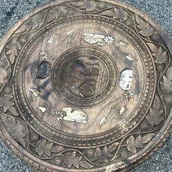 Vintage Hand-Carved Indian Elephant Hardwood Accent Table