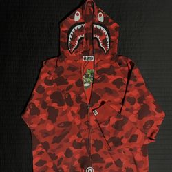 A Bathing Ape Shark Red Camo Full Zip Hoodie XL Brand New