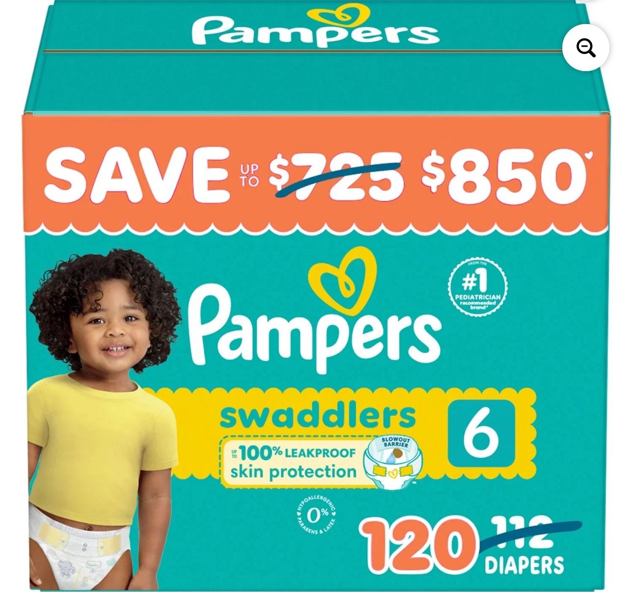 Pampers Swaddlers Diapers, Size 6 (35+ Pounds), 120 Count