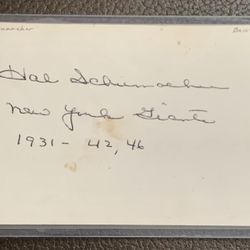 Hal Schumacher Signed 3x5 Index Card Baseball Autographed 1933 New York Giants