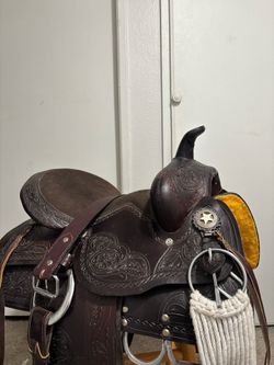 king series Dark Brown Tooled Leather Western Saddle