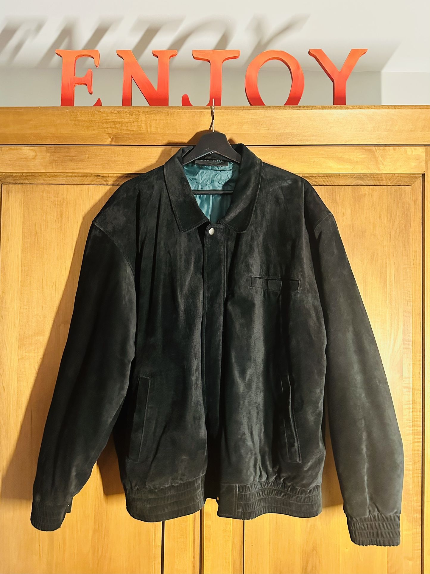 Men’s Bomber Leather Jacket XL-RG - Black Genuine Suede Leather