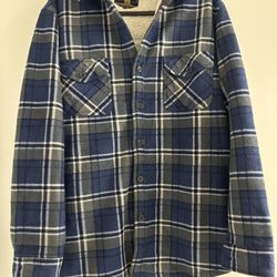 Freedom Foundry Mens Shirt Jacket SZ L Blue Plaid Sherpa Lined Fleece Shacket