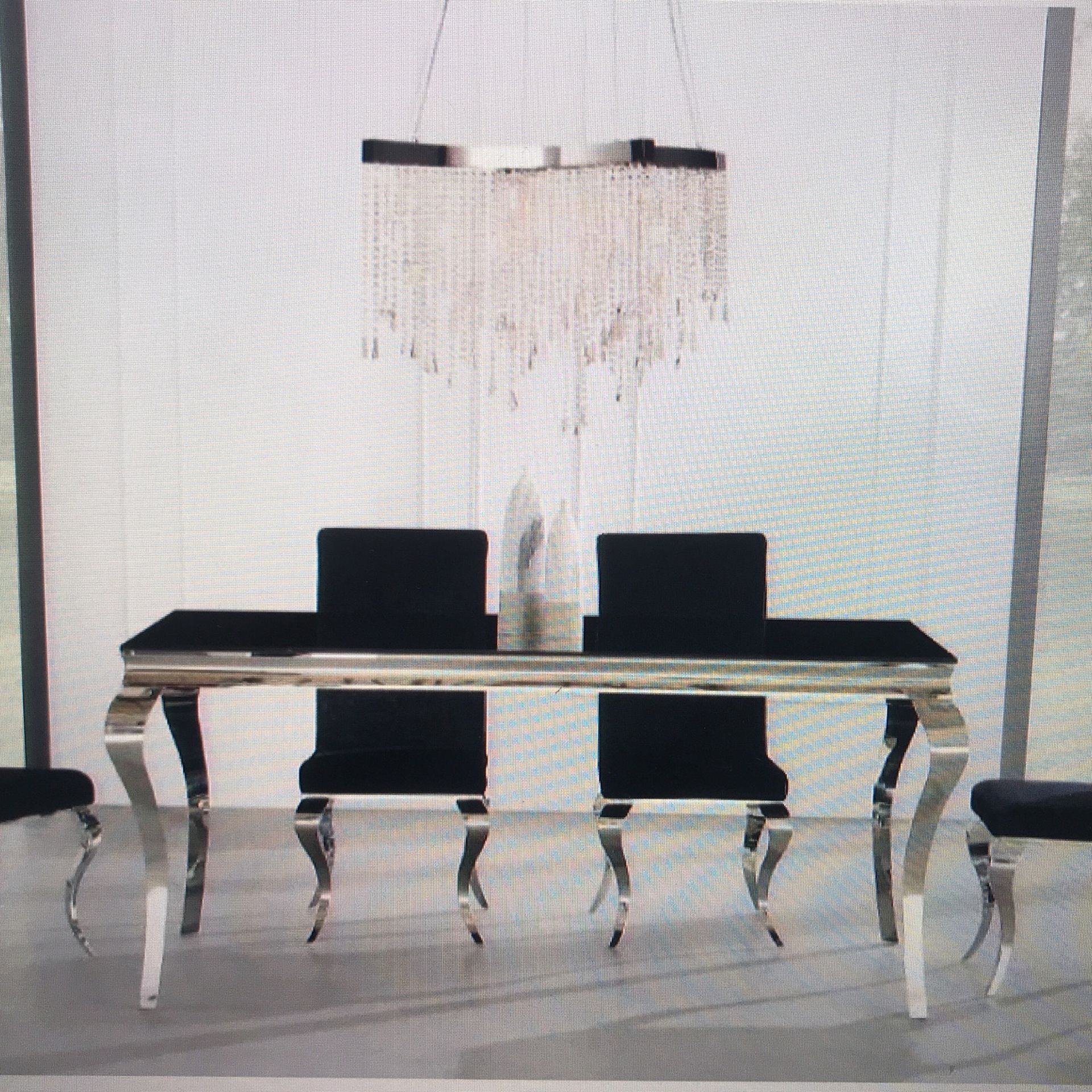 SALE $1150 DINING ROOM SET BLACK CHROME TABLE + 4 CHAIRS