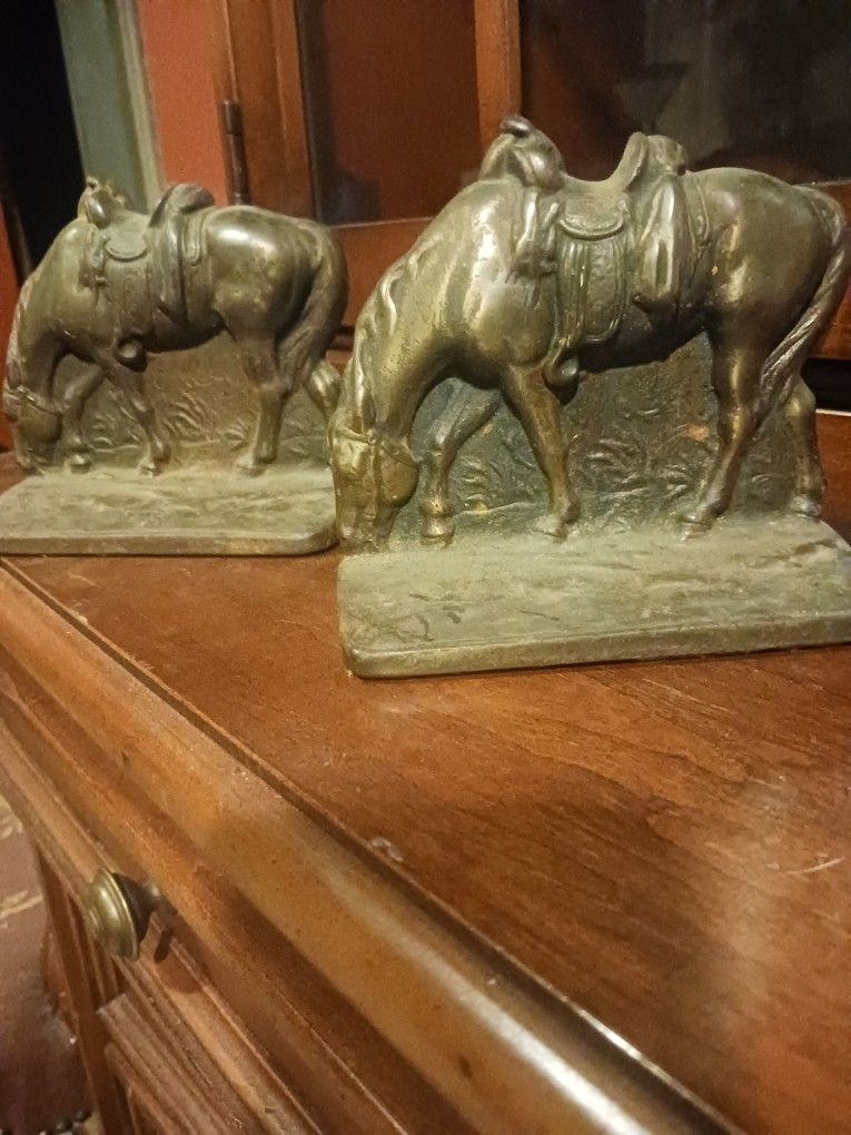 ANTIQUE WESTERN HORSE SOLID BRONZE BOOKENDS