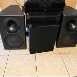  2 YAMAHA SPEAKERS WAVE FORCE SYSTEM MODEL WF112…UPGRADED TO EAW HORN AND WOOFER HANDLES 1k WATTS EACH…26” Height By 16” Wide By 20” Deep…In Great Wor