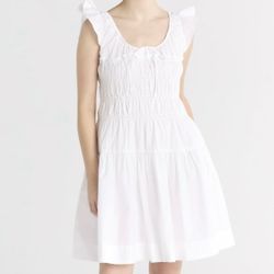 White Smocked Ruffle Mini Dress XL
