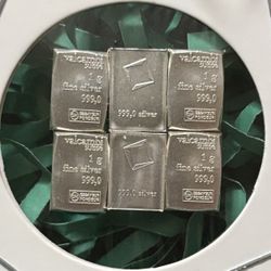 6 - 1 Gram Valcambi  Bars .999 Silver