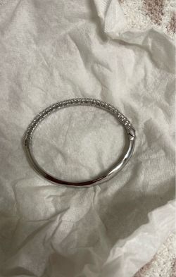 Silver Bangle Bracelet with Crystal Stones