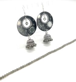 Handmade Swarovski Indian Jhumka Earrings With Matched Crystal Glass Beads Chain