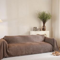 Couch Cover with Tassel Pet Loveseat Protector Brown Boho Herringbone Chenille Sofa Covers for Sectional 2 Seat Couch Furniture Protector for Pets, Ki