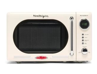 Nostalgia Retro Compact Countertop Microwave Oven - 0.7 Cu. Ft. - 700-Watts with LED Digital Display - Child Lock - Easy Clean Interior - Ivory