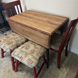 Drop Leaf Dining Table, 2 Chairs, 2 Stools