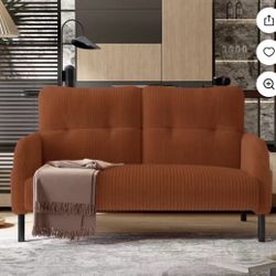 47" Small Loveseat Sofa Couch for Small Spaces,Corduroy Upholstered 2-Seater Love Seats for Apartment, Bedroom,Office,Orange