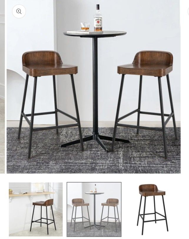 Set of 2 Industrial Pub Stools, 24.5 Inch Height, Rustic...