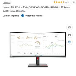 Lenovo Thinkvision 34 Inch Curved Monitor