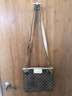 RARE Gucci Cross Carry Shoulder Bag Canvas Brown 3850 Italy