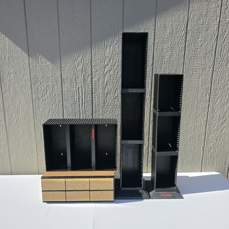 CD Storage Towers And Vintage Retro Faux Wood Drawers
