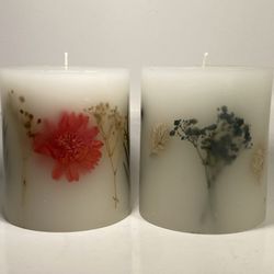 Botanical Pressed Flowers Pillar Candle Pair 4.5”