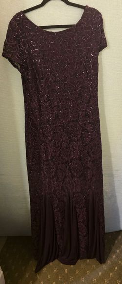 Elegant Eggplant Purple Sequin Lace Evening Gown – Size 16 Formal Dress