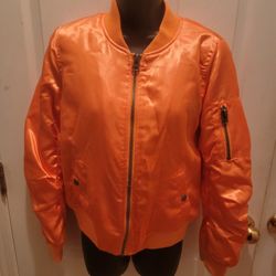 Forever 21 Orange Lightweight Bomber Jacket - Womens Size Small - Full Zip