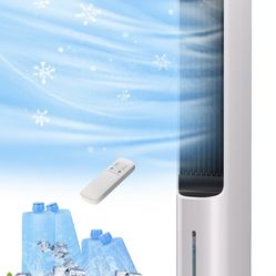 38" Swamp Cooler, Evaporative Air Cooler With 4 Ice Packs And Remote, 120° Oscillation 3 Speeds 4 Modes, Portable Cooling Fan That Blow Cold Air, Blad