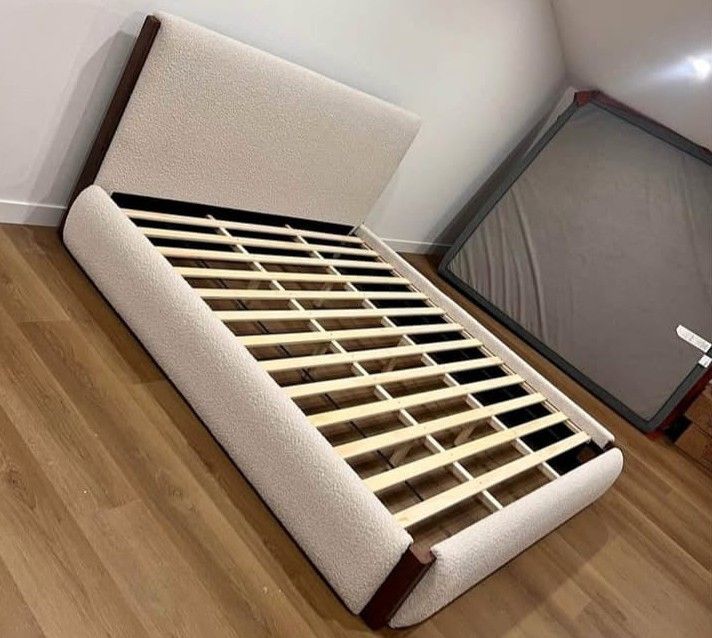 Beige Queen platform bed frame 