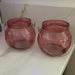 Pink Glass Tealight Holder Set