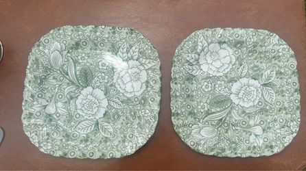 Johnson Brothers Liberty Green Tiffany & Co Ironstone 8” Square Plates 2 Pieces