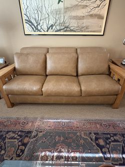 Wooden Leather 3 Seater