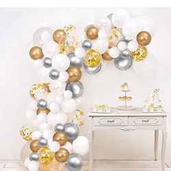 Metal Silver Balloon Arch Garland kit 140 Platinum Birthday Party Decoration 