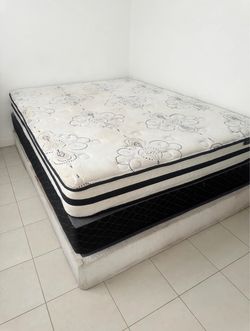 Queen Mattress with bed frame and Box Spring