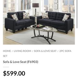 Black Sofa And Love Seat Set 