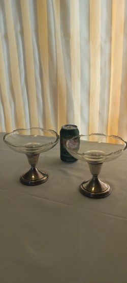 Vintage Sterling Silver And Glass Pedestal Compote Candy Dish Pair Of 2 Read Description