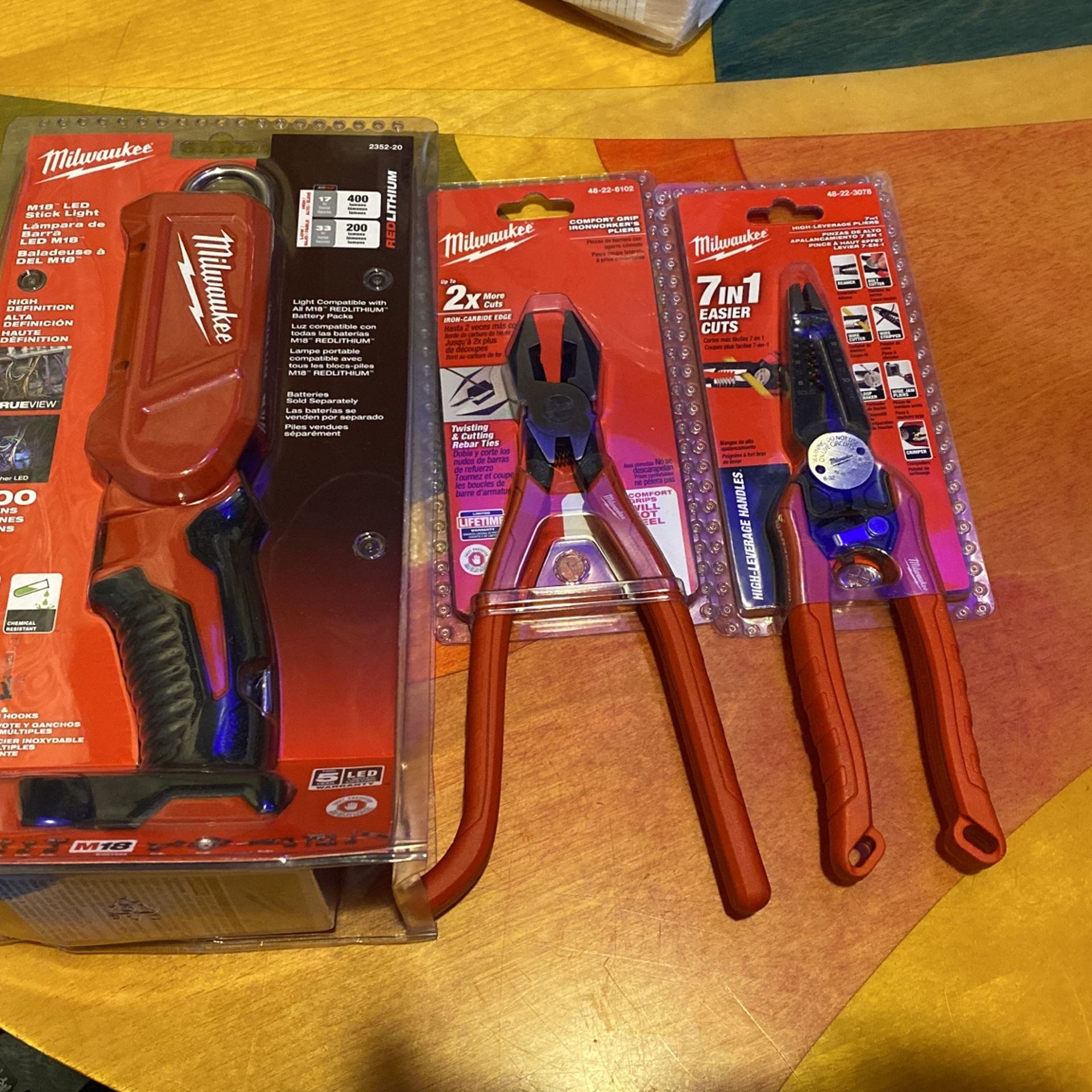Milwaukee Led Stick Light, And Pliers