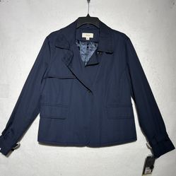 Merona sz XL Lined Button Navy Blue Waist Rain Trench Jacket No Belt