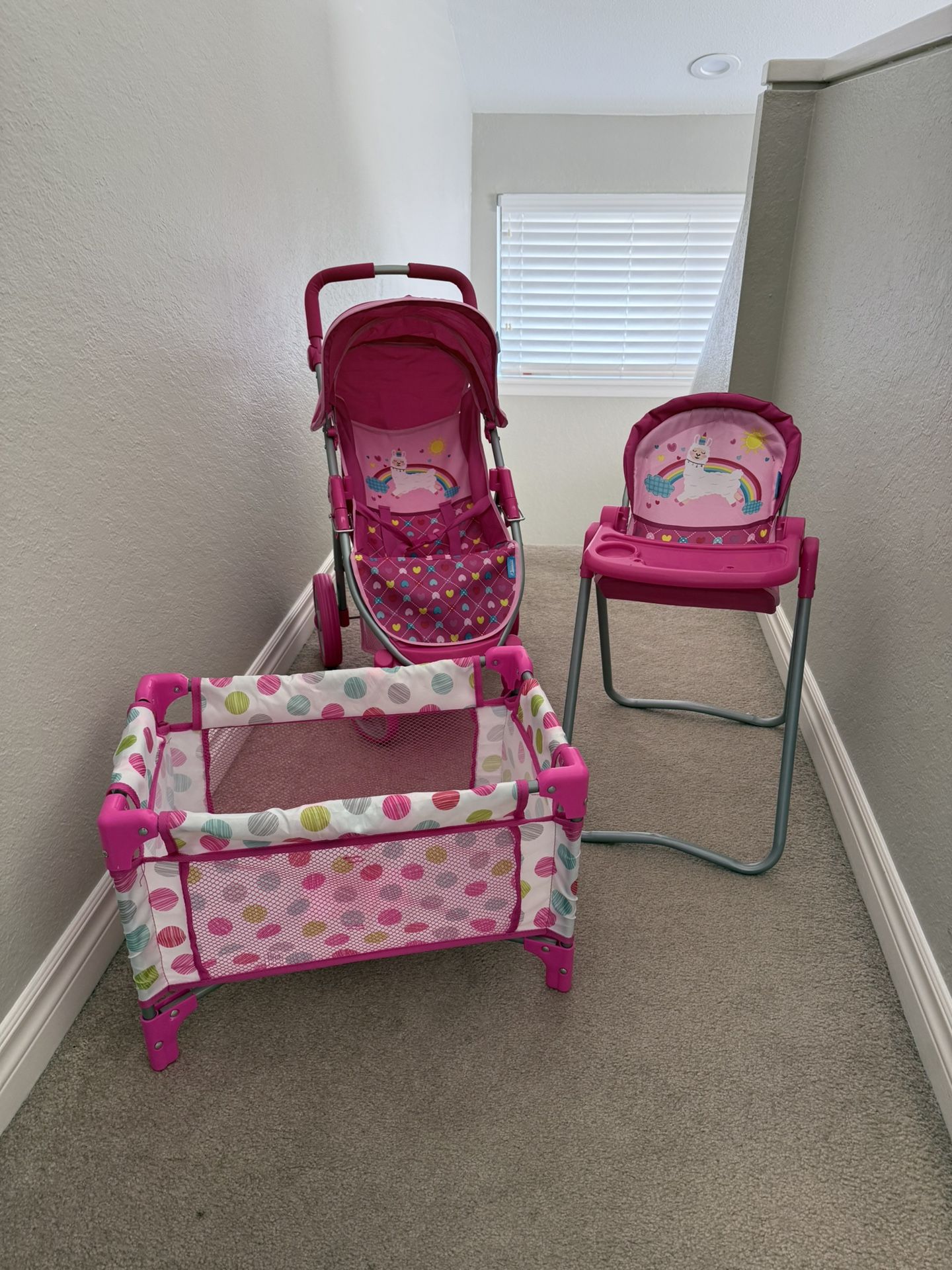 Kids Doll Crib, Stroller And High Chair