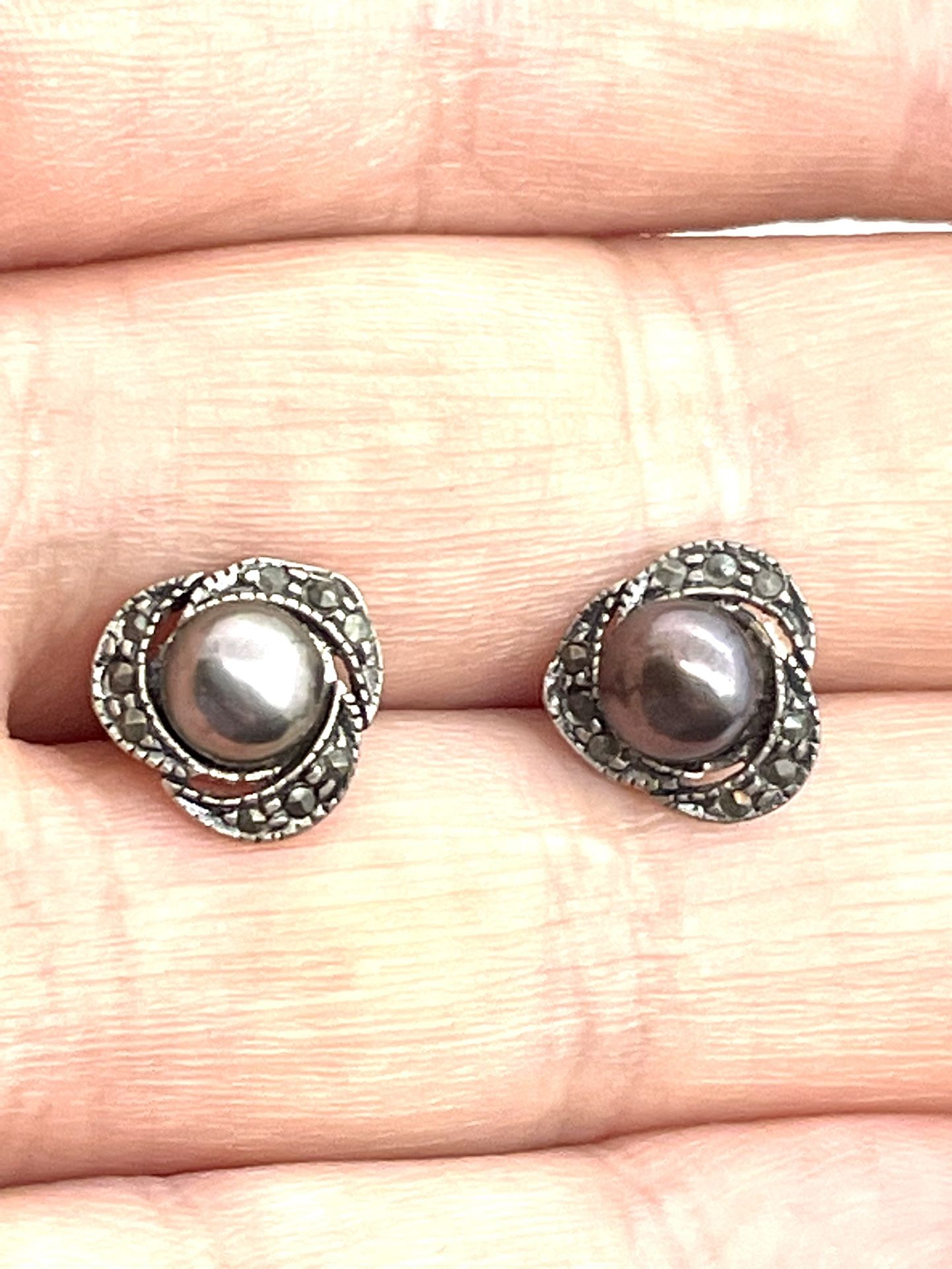 Sterling Marcasite Pearl Earrings