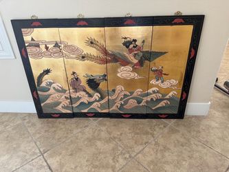 Flight of the phoenix with gold inlay art wall