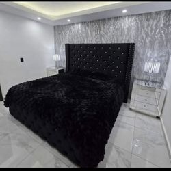 BLACK VELVET bed W/ TALL 💎 HEADBOARD 😍