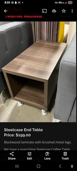 Steelcase End Table
Price: Was $199.00 Now$50
Blackwood laminate with brushed metal legs.