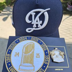 Dodgers Back to Back World Series Champions Hat and pin