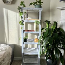 6 Tier Custom Solid Wood White/Gray Wash Shelf