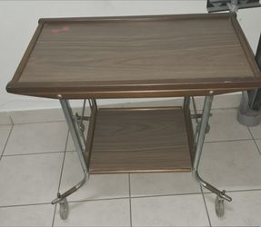 Vintage Mid Century Modern Rolling Bar Cart | 2-Tier Wood Grain Tea Trolley
