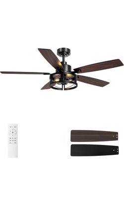 52 Inch Crystal Chandelier Ceiling Fans with Lights and Remote/APP Modern Black Fandelier Ceiling Fan for Living Dining Room, Reversible Quiet DC Moto