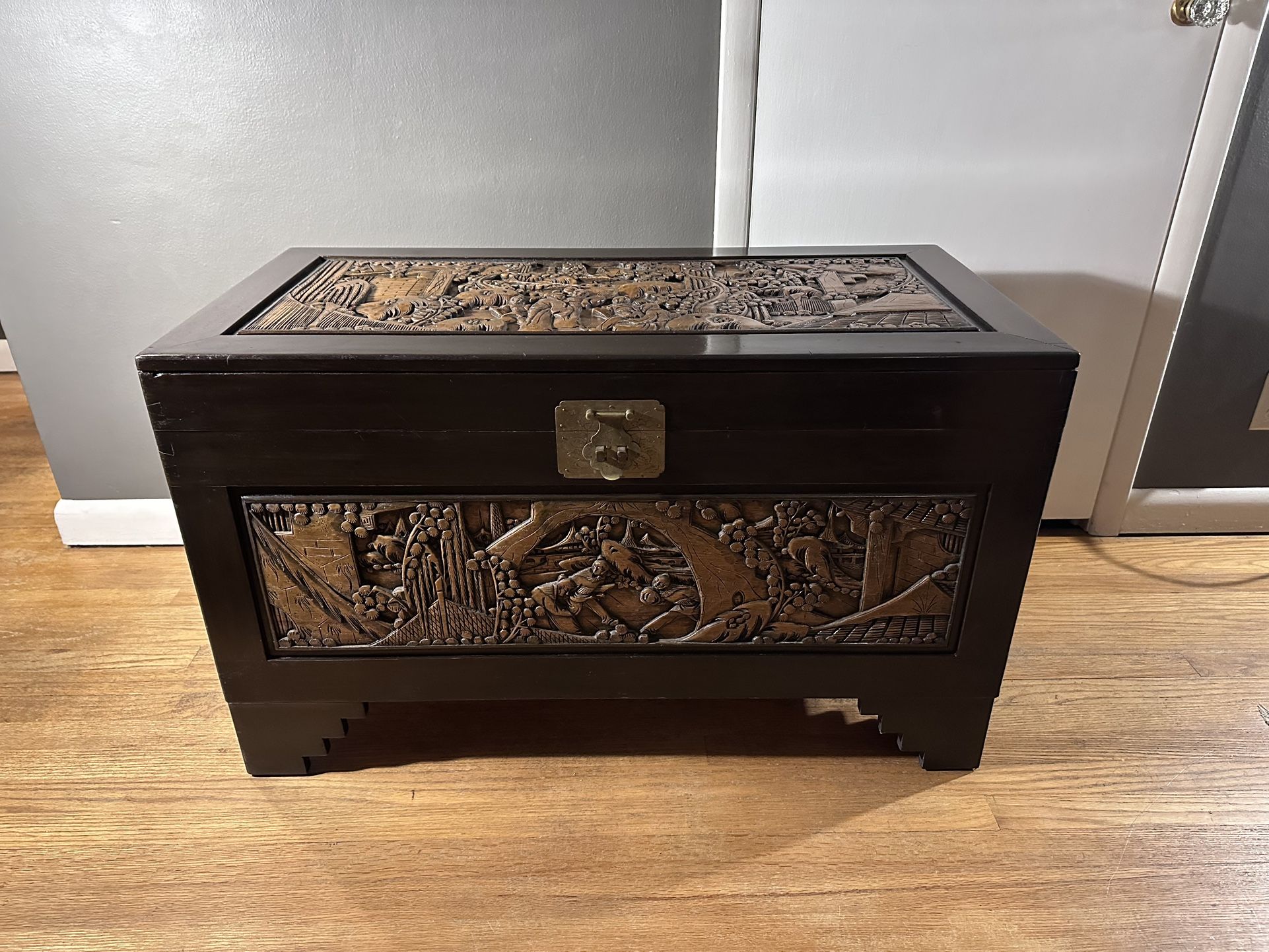 Vintage Asian Carved Camphor Chest/Trunk