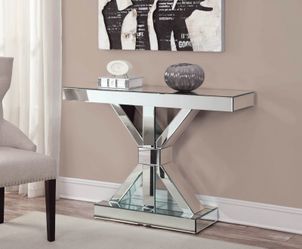 Brand New Clear Mirror Console Table with an X-shaped Design