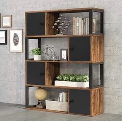 Wood Black Bookcase Storage Room Divider Shelves Cabinet Shelving